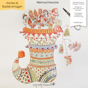 Bastelvorlage für eine Weihnachtssocke als Karte [Digital]