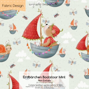 Stoffdesign Erdbärchen Bootstour • Mint • Non Exclusiv [Digital]